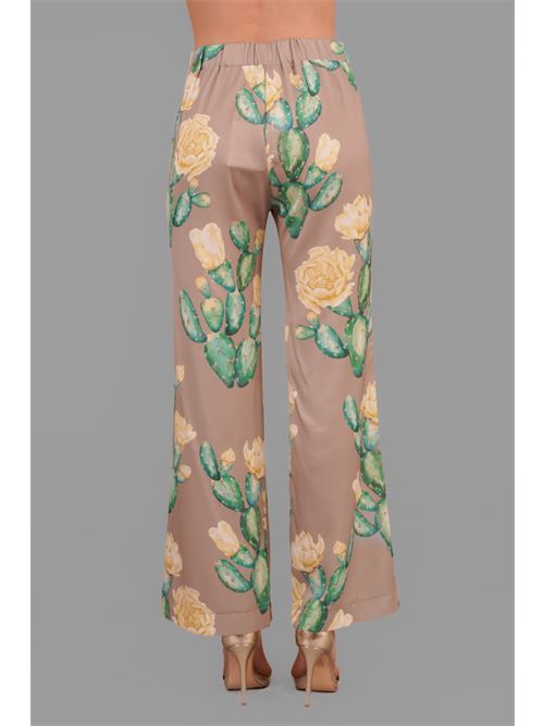 Pantalone in raso fantasia Manuela Riva | PT 26/0871TORTORA/GIALLO